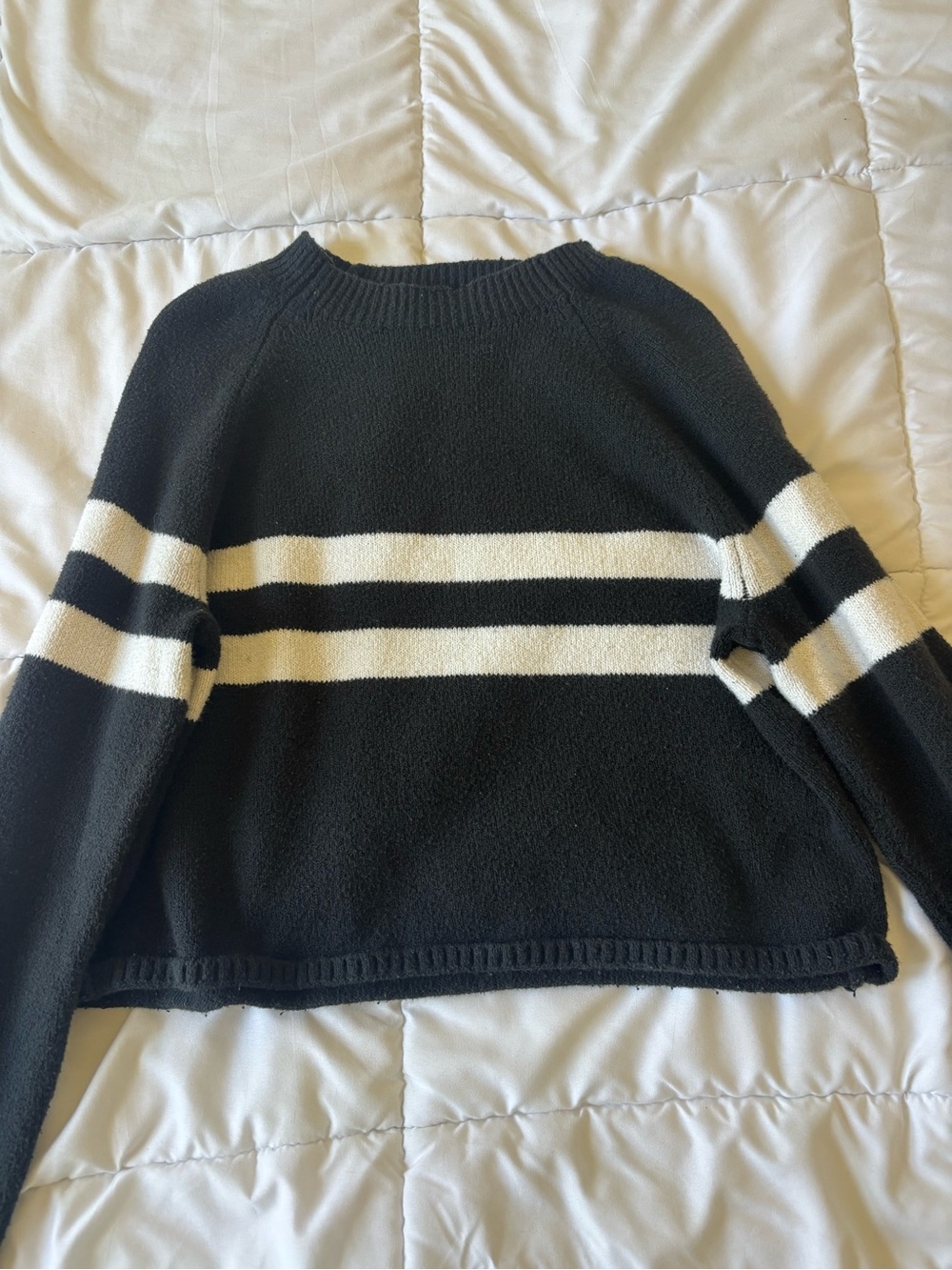 Hollister Black Sweater with Cream Stripes - Crewneck - Picture 1 of 3